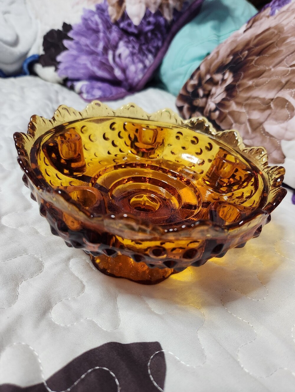 Fenton Amber Hobnail Candle Holder